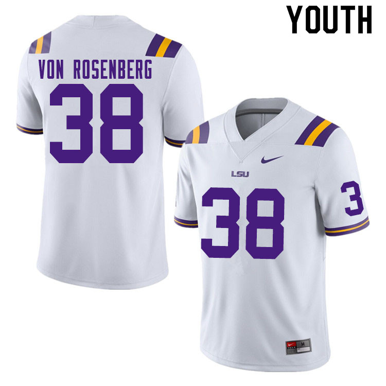 Youth #38 Zach Von Rosenberg LSU Tigers College Football Jerseys Sale-White - Click Image to Close